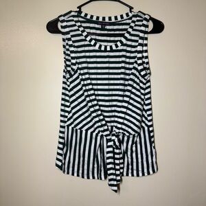 Skies Are Blue Green and White Striped Tie Tank Top